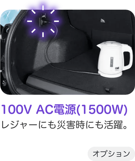 100V AC電源(1500W) レジャーにも災害時にも活躍。 オプション
