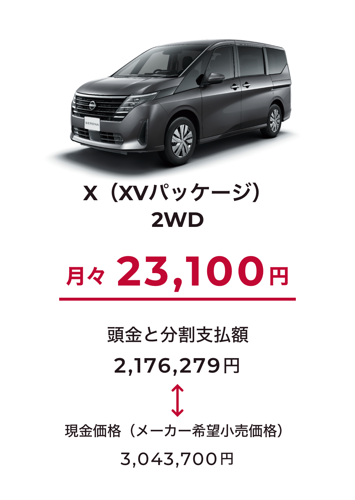 e-POWER Highway STAR V 月々25,400円 頭金と分割支払額 2,331,098円 現金価格（メーカー希望小売価格） 3,824,700円
